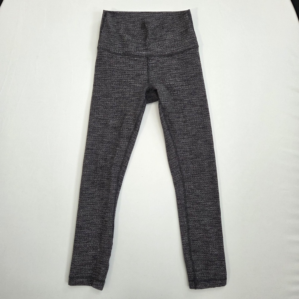 LULULEMON Wunder Under Heather Grey Variegated Knit Leggings Size 4 - Picture 8 of 13
